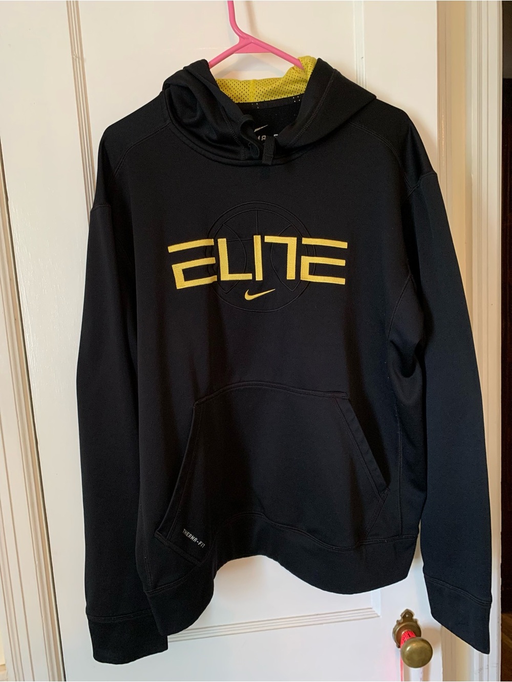 Nike Elite Black Hoodie with Yellow Logo size large